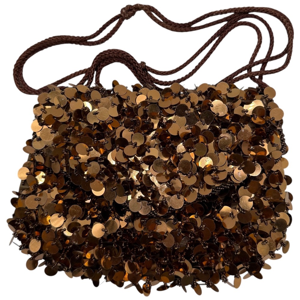 Walborg Vintage‎ Bronze Sequin Beaded Evening Bag Shoulder Purse Made in Macau